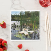 Witte eenden, lendenkussens, cattails, meeroever servet (Insitu)