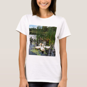 Witte eenden, lendenkussens, cattails, meeroever t-shirt