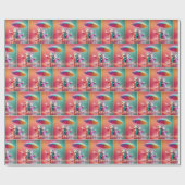 Witte eenden lopen in de regen cadeaupapier (Vlak)