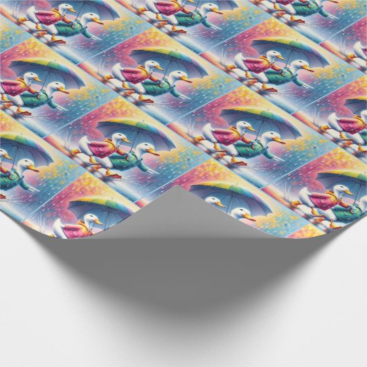 Witte eenden lopen in de regen cadeaupapier (Hoek)