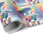 Witte eenden lopen in de regen cadeaupapier (Rol Hoek)