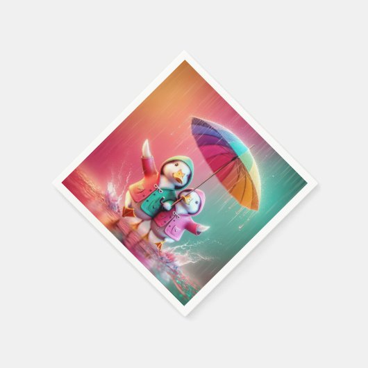 Witte eenden lopen in de regen servet (Hoek)