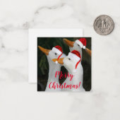 Witte eenden met rode kerstmannenmutsen Kerstvakan Notitiekaartje (Voorkant / Achterkant in situ)