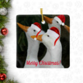 Witte eenden met Santa Hats Holiday Keramisch Ornament