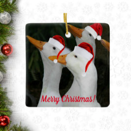 Witte eenden met Santa Hats Holiday Keramisch Ornament