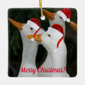 Witte eenden met Santa Hats Holiday Keramisch Ornament (Voorkant)