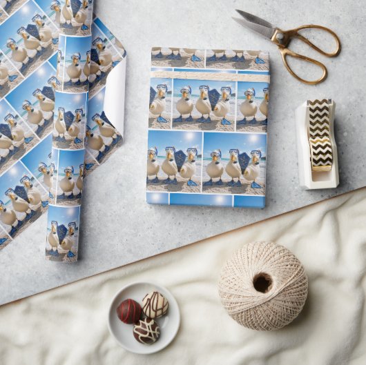 Witte eenden met snorkelapparatuur cadeaupapier (Crafts)