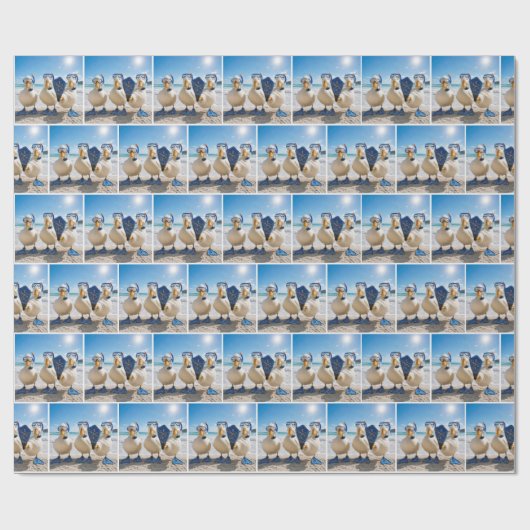 Witte eenden met snorkelapparatuur cadeaupapier (Vlak)
