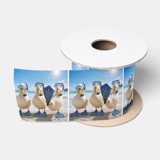 Witte eenden met snorkelapparatuur satijnen lint (Spoel)