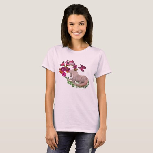 Witte eendriekhoorn en bloemen t-shirt (Voorkant volledig)
