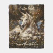 Witte Eenhoorn Blauwe Vlinderweide Floral Art Fleece Deken (Voorkant)