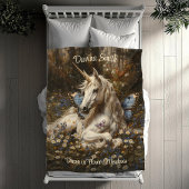 Witte Eenhoorn Blauwe Vlinderweide Floral Art Fleece Deken