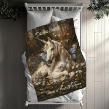 Witte Eenhoorn Blauwe Vlinderweide Floral Art