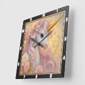 Witte Eenhoorn Bloemen Dromerig Vierkante Klok (Hoek)