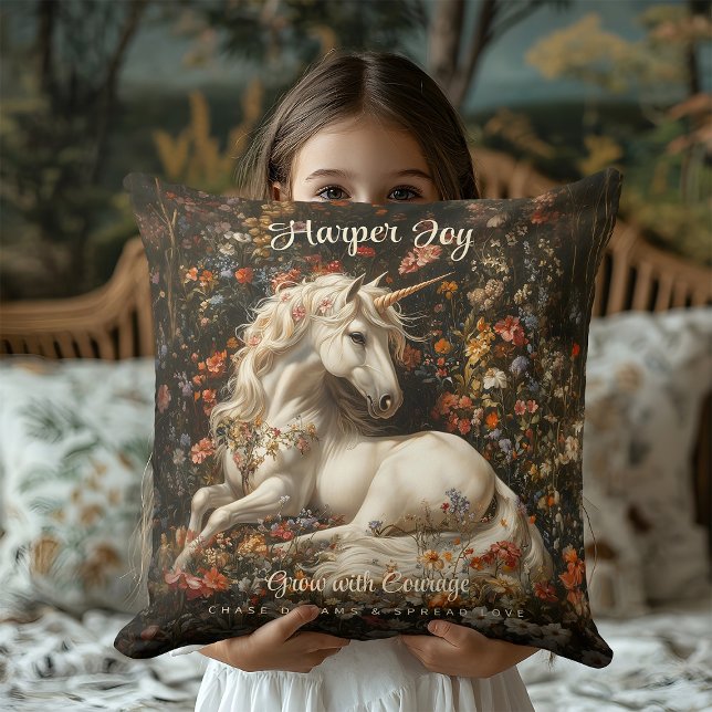 Witte Eenhoorn  Bloemen Fantasy Art Mythical Kussen (Creator heeft geüpload)