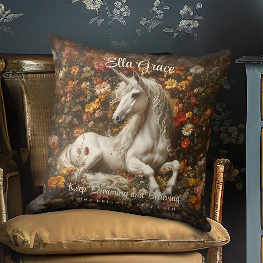  Witte Eenhoorn Bloemen Fantasy Art Sprookje Kussen