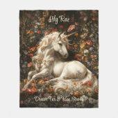 Witte Eenhoorn Bloemen Fantasy Gezellig Slapen Paa Fleece Deken (Voorkant)