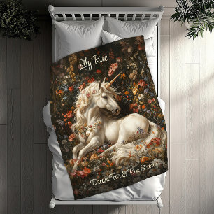 Witte Eenhoorn Bloemen Fantasy Gezellig Slapen Paa Fleece Deken