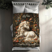 Witte Eenhoorn Bloemen Fantasy Gezellig Slapen Paa Fleece Deken