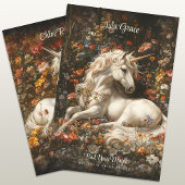 Witte Eenhoorn Bloemen Fantasy Sprookjespaard Inpakpapier Vel