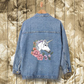 Witte Eenhoorn Bloemen Roze Zwart Denim Jacket