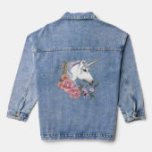 Witte Eenhoorn Bloemen Roze Zwart Denim Jacket (Achterkant)