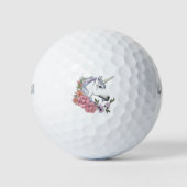 Witte Eenhoorn Bloemen Roze Zwart Golfballen (Voorkant)