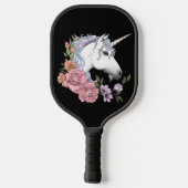Witte Eenhoorn Bloemen Roze Zwart Pickleball Paddle (Achterkant)