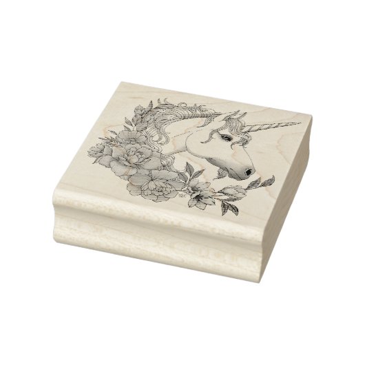 Witte Eenhoorn Bloemen Roze Zwart Rubberstempel (Stempel)