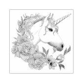 Witte Eenhoorn Bloemen Roze Zwart Rubberstempel (Afrduk)