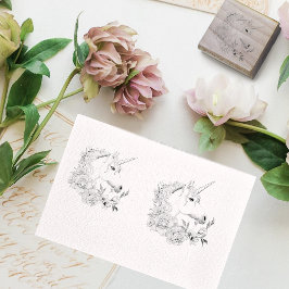 Witte Eenhoorn Bloemen Roze Zwart Rubberstempel