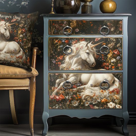 Witte Eenhoorn Bloemenweide Fantasy Art Sprookje Tissuepapier