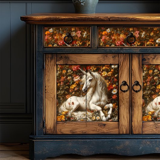 Witte Eenhoorn Bloemenweide Fantasy Art Sprookje Tissuepapier