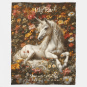 Witte Eenhoorn Bloemenweide Fantasy Paard Fleece Deken (Voorkant)