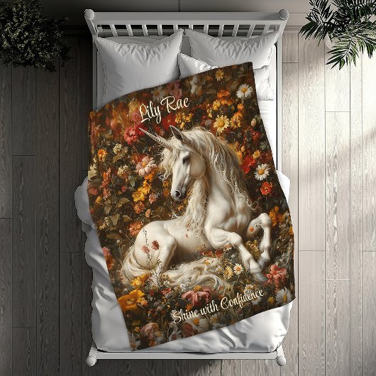 Witte Eenhoorn Bloemenweide Fantasy Paard Fleece Deken