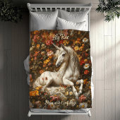 Witte Eenhoorn Bloemenweide Fantasy Paard Fleece Deken