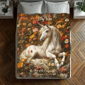 Witte Eenhoorn Bloemenweide Fantasy Paard Fleece Deken