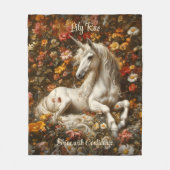 Witte Eenhoorn Bloemenweide Fantasy Paard Fleece Deken (Voorkant)