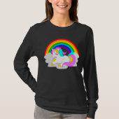 Witte Eenhoorn Cloud Rainbow Dames Lange Mouw T-shirt (Voorkant)