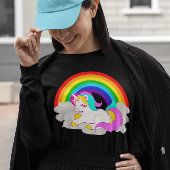 Witte Eenhoorn Cloud Rainbow Dames Lange Mouw T-shirt