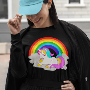 Witte Eenhoorn Cloud Rainbow Dames Lange Mouw T-shirt