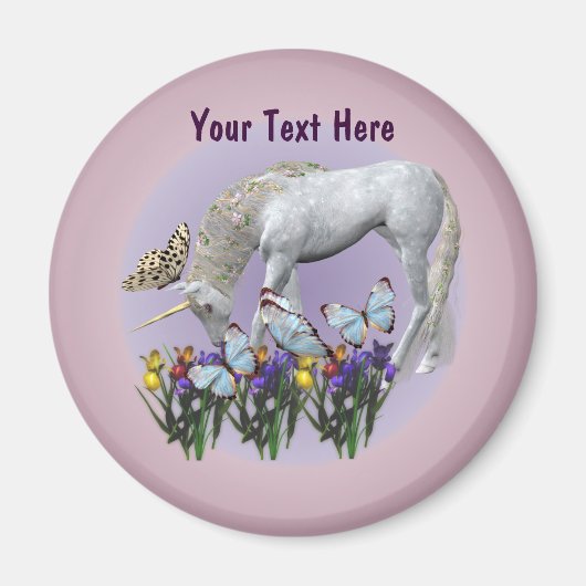 Witte eenhoorn en vlinders fantasie magneet (Voorkant)
