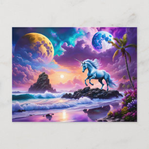 Witte eenhoorn fantasie tropisch strand briefkaart
