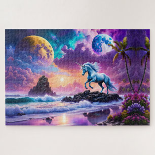 Witte eenhoorn fantasie tropisch strand legpuzzel