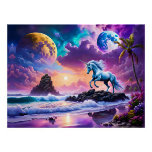 Witte eenhoorn fantasie tropisch strand perfect poster