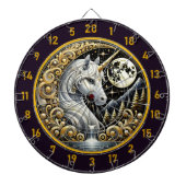 Witte eenhoorn gloeit in maanverlichte elegantie dartbord (Voorkant)