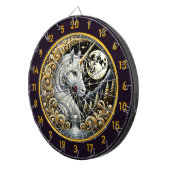 Witte eenhoorn gloeit in maanverlichte elegantie dartbord (Voorkant Rechts)