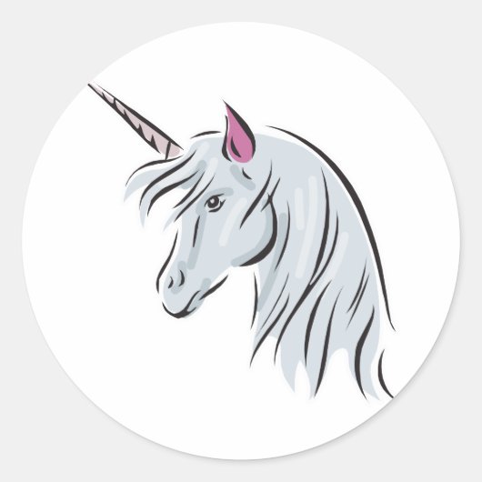 witte eenhoorn hoofd ronde sticker (Voorkant)