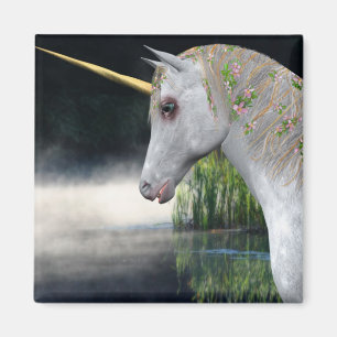Witte eenhoorn in mist fantasy Magnet