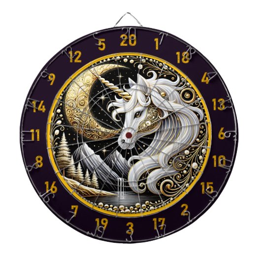 Witte eenhoorn inspireert focus en verwondering dartbord (Voorkant)
